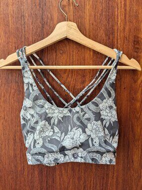 Feed Me Fight Me Sports Bra XL Snake Floral Strappy Back Workout Top